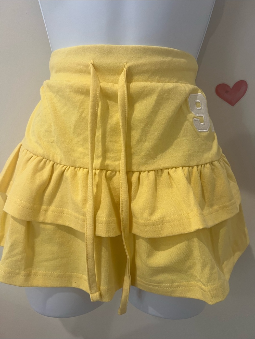 Yellow Ruffle Midi Skirt with Drawstring Waist